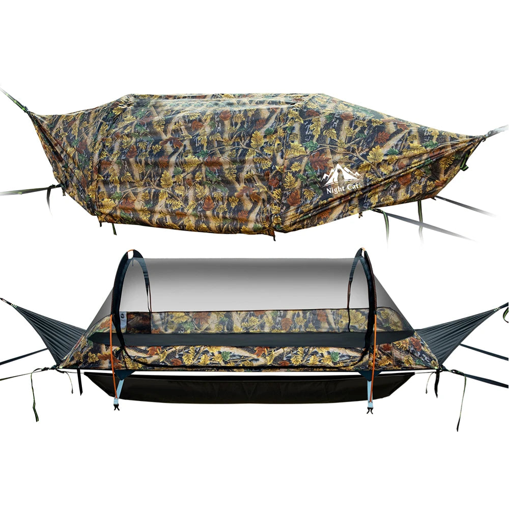 Night Cat Flat Lay Hammock Tent with Mosquito Net Waterproof Rainfly Storage Room