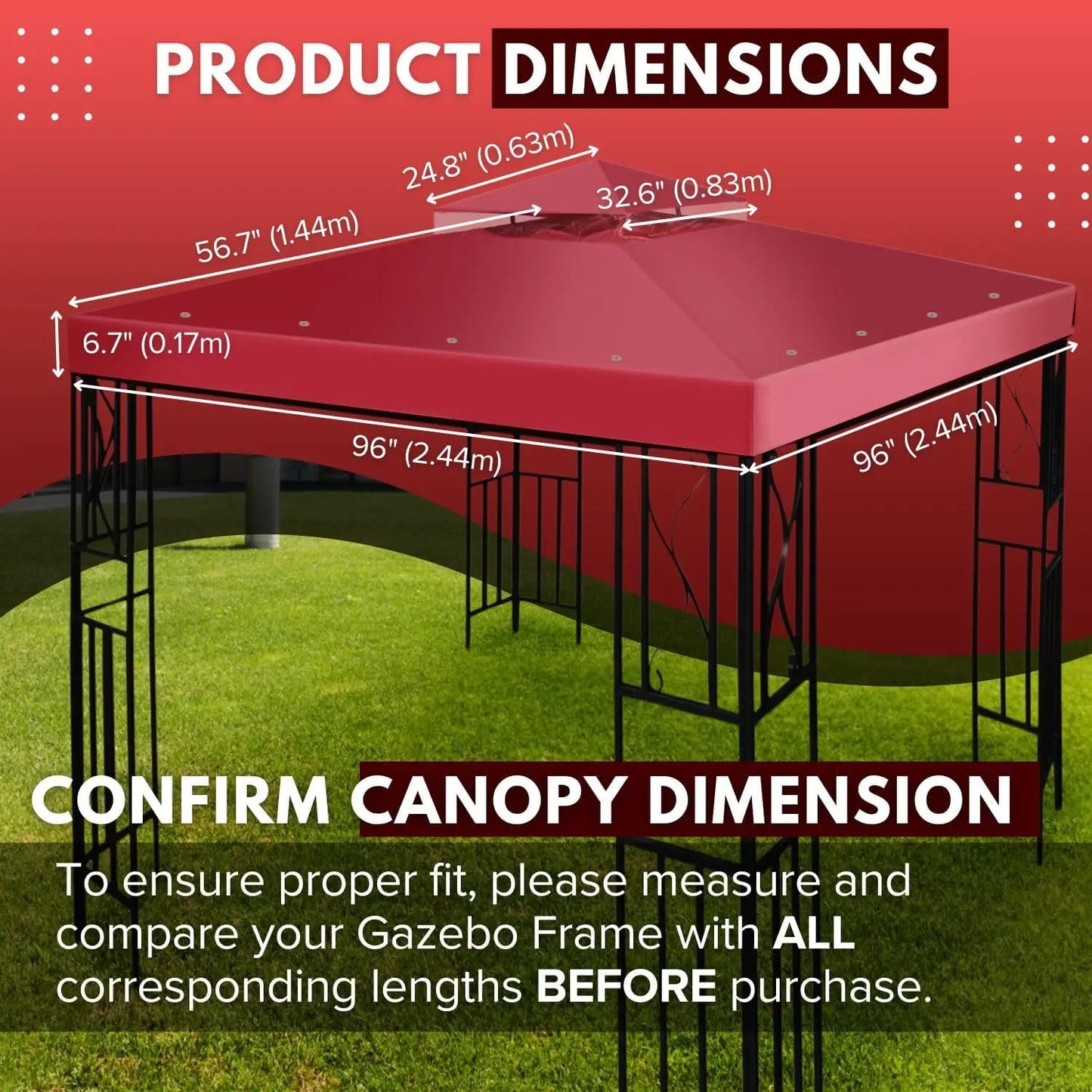 8x8 Ft Gazebo Replacement Canopy Top with UV30+ Protection, Water Resistant for Outdoor Patio and Garden Use