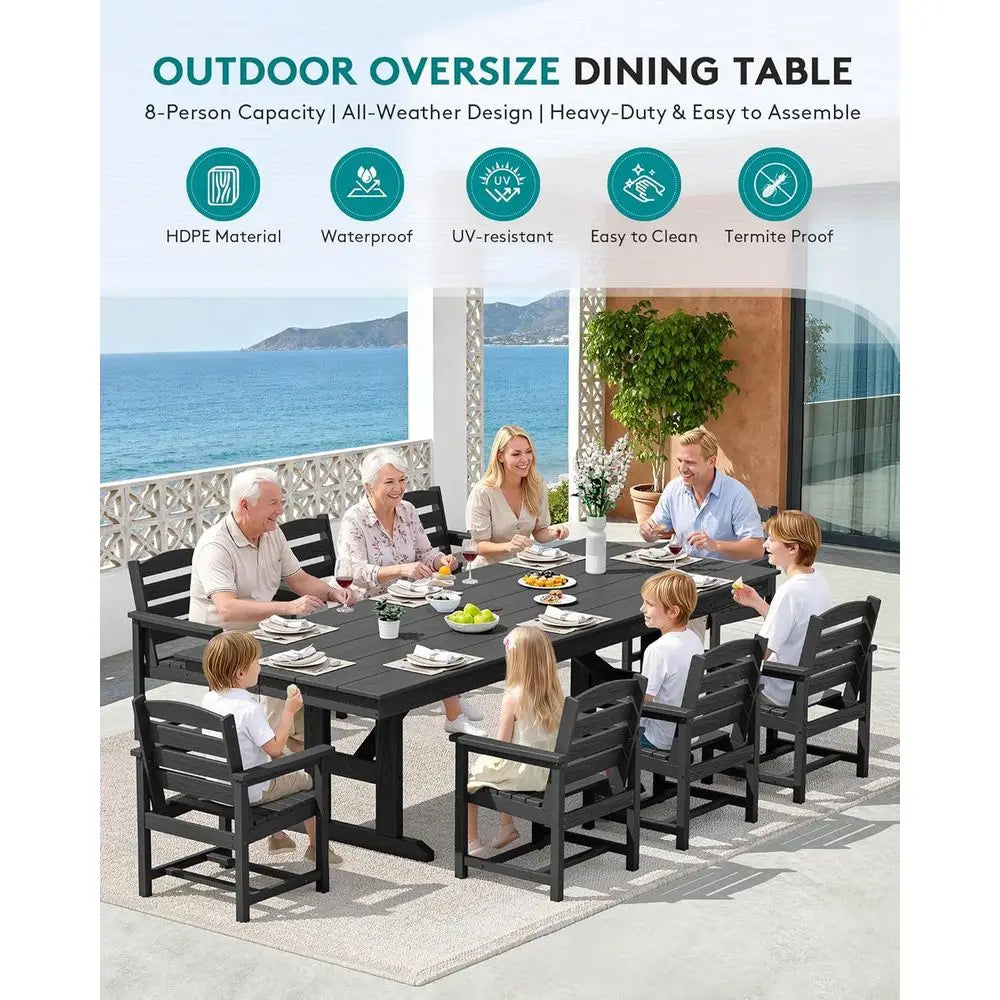 9 Piece Outdoor Dining Set, 84" HDPE Outdoor Table and Chairs or 8,All Weather Patio urniture Set with Umbrella Hole or Backyard