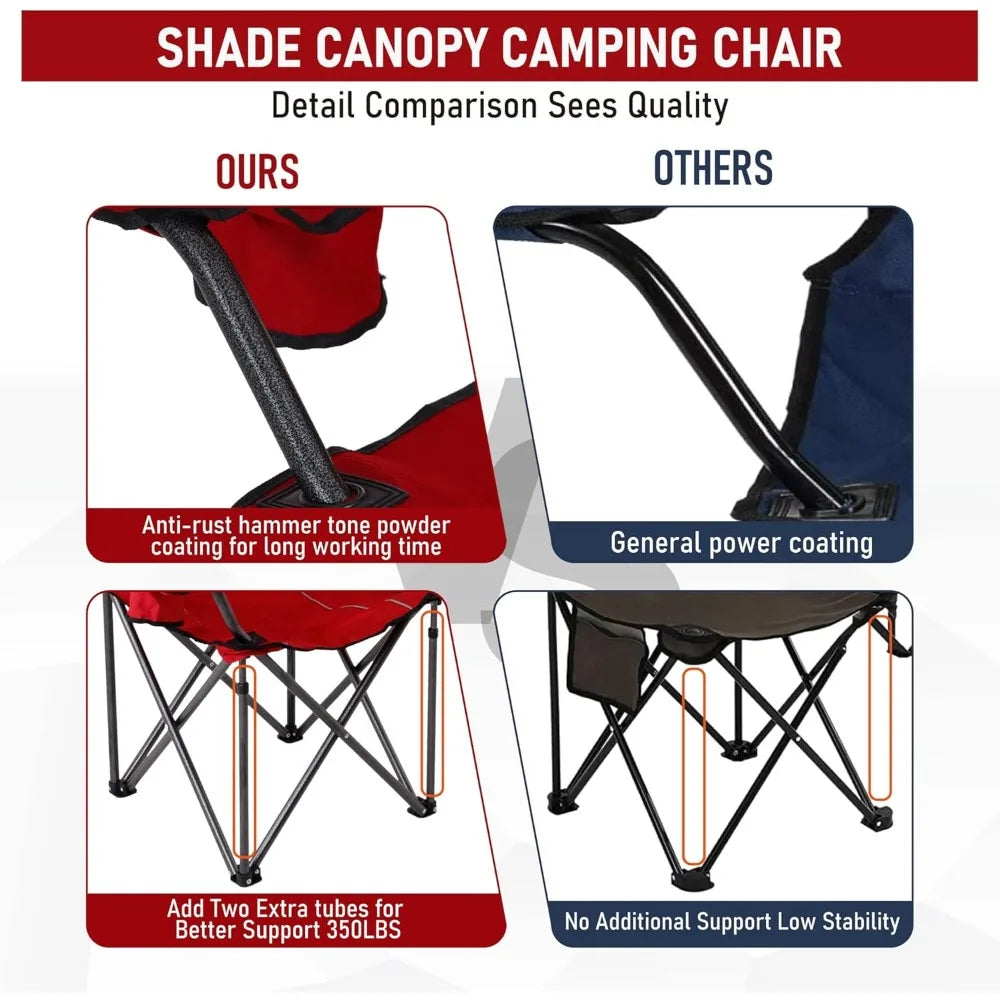 LET'S CAMP Camp Chair with Shade Canopy Folding Camping Recliner Chair with Carry Bag for Outdoor Camping Hiking Beach