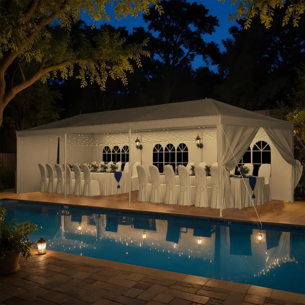 Sturdy 10x30 Outdoor Canopy Tent for Weddings and Events with Waterproofing and UV Protection, Including Sidewalls and Wind Resi