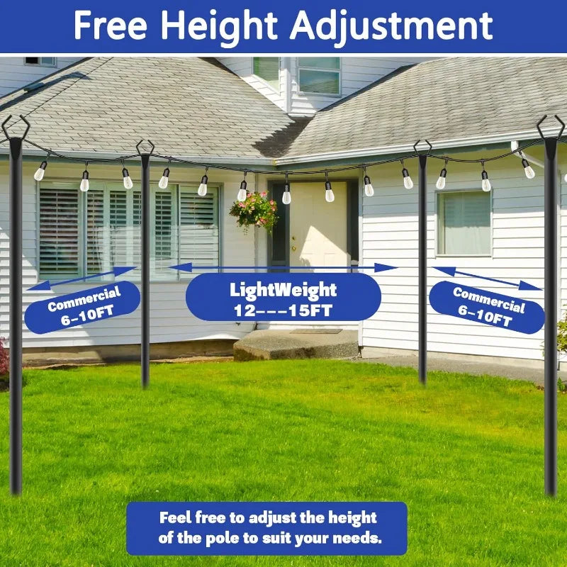 6 Pack 10 ft Heavy Duty Metal String Light Poles Adjustable Outdoor Lighting Stand for Patio,Backyard,Garden,Party & Wedding