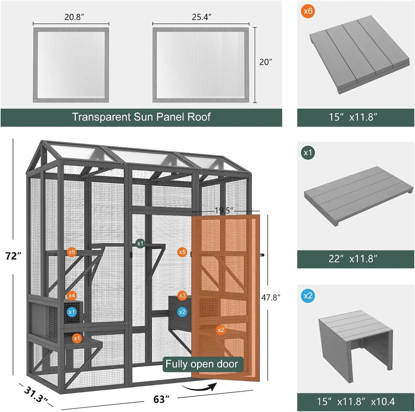 Catio Outdoor Cat Enclosure, Large Cat House for Mulitiple Cats Walk in Cat Cage with Waterproof Cover and Sunshine Panel Roof