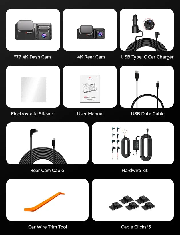REDTIGER F77 Dashcam Front and Rear 4K+4K HDR Dual Dash Cam STARVIS 2 Night Vision Voice Control Built-in 128G 5.8Ghz WiFi