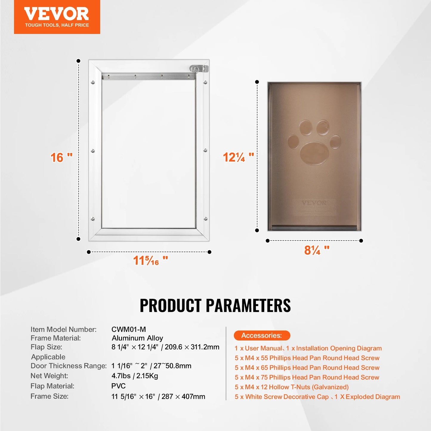 SucceBuy Pet Door Aluminum Frame with Lock and Flap System Weatherproof Doggy Door Easy to Install in Interior or Exterior Doors