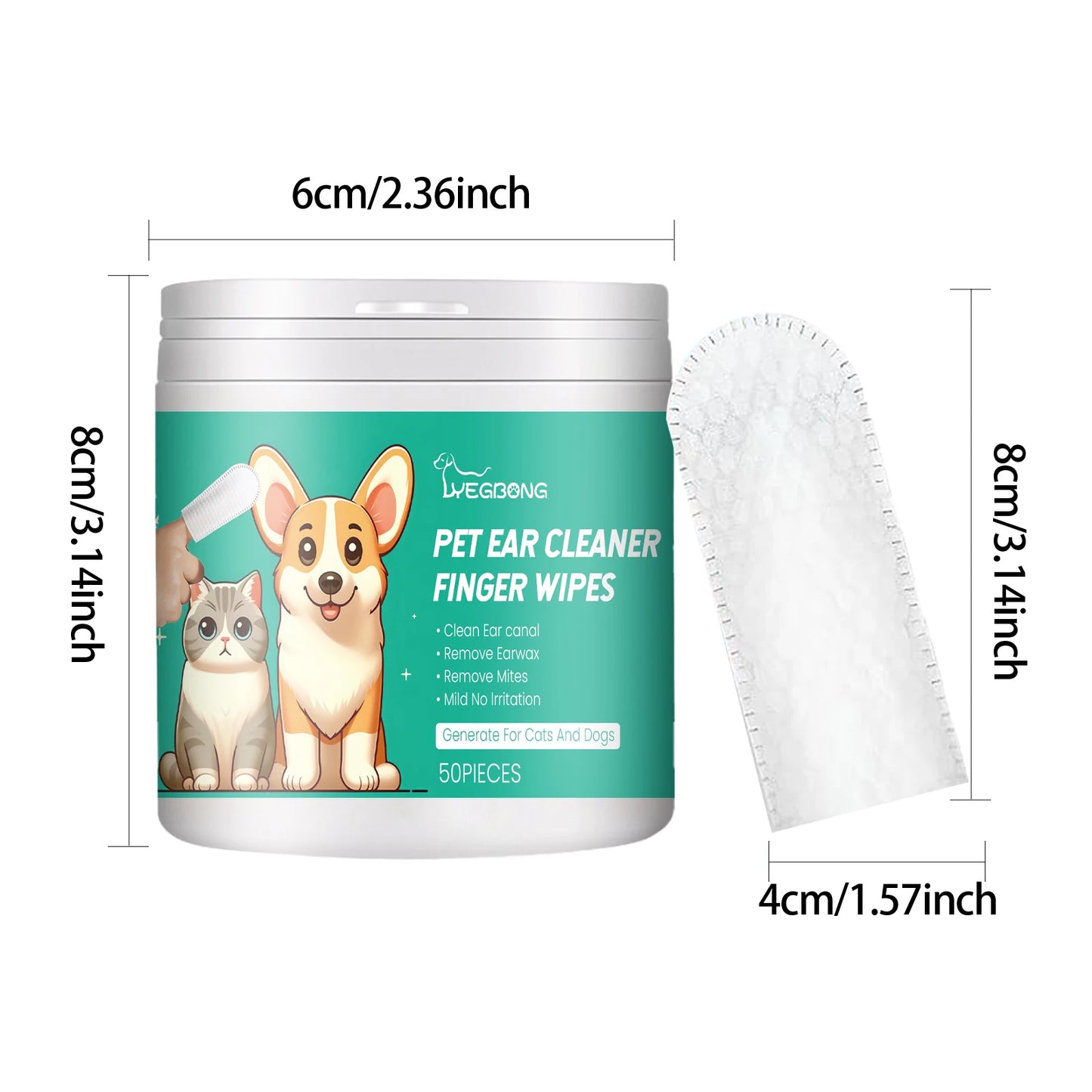 50PCS Pet Multipurpose Cleaner Finger Wipes Gentle Remove Ear Mite Cleaning Paw Stains Remove Eyes Dirts Deodorizing Pet Cleaner