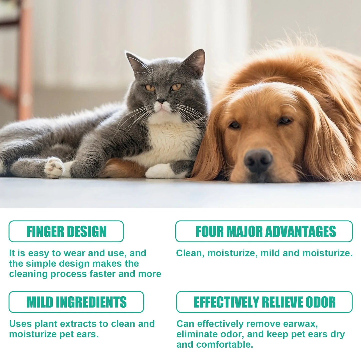 50PCS Pet Multipurpose Cleaner Finger Wipes Gentle Remove Ear Mite Cleaning Paw Stains Remove Eyes Dirts Deodorizing Pet Cleaner