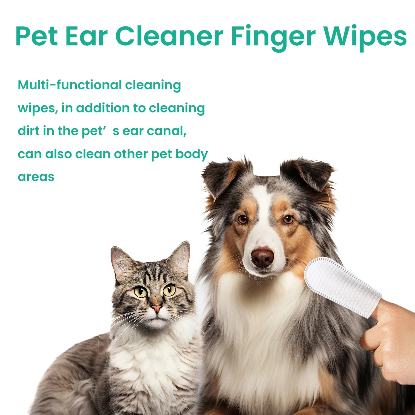 50PCS Pet Multipurpose Cleaner Finger Wipes Gentle Remove Ear Mite Cleaning Paw Stains Remove Eyes Dirts Deodorizing Pet Cleaner