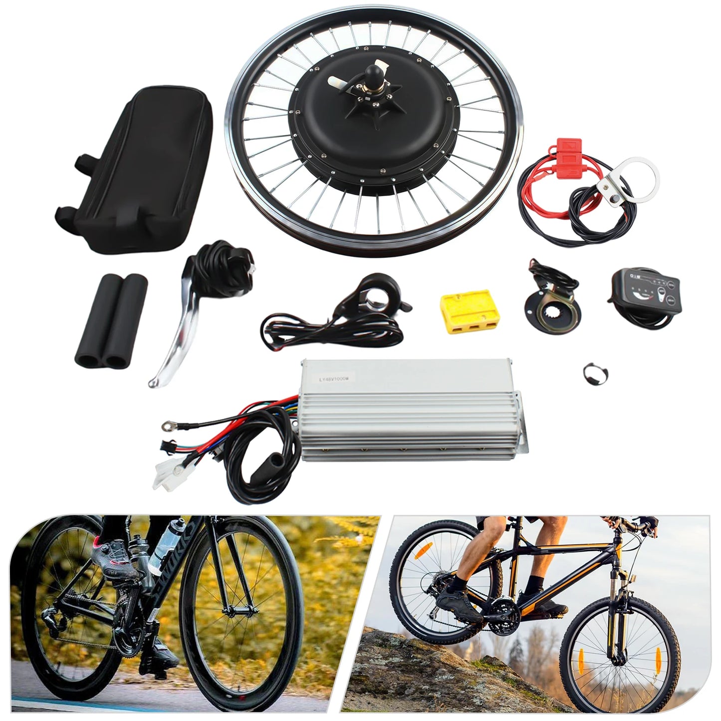 20 in Rear Wheel Electric Bicycle Motor Conversion Kit eBike Hub Motor 1000W 48V LED Display for Cyclists Who Like Challenges