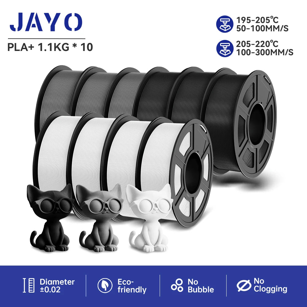 JAYO 10Rolls pla plus/petg /pla/pla+2.0/skdc Multicolor 3d Filament Printe 1.75mm FDM 100%No bubbel for 3D Printer Materials