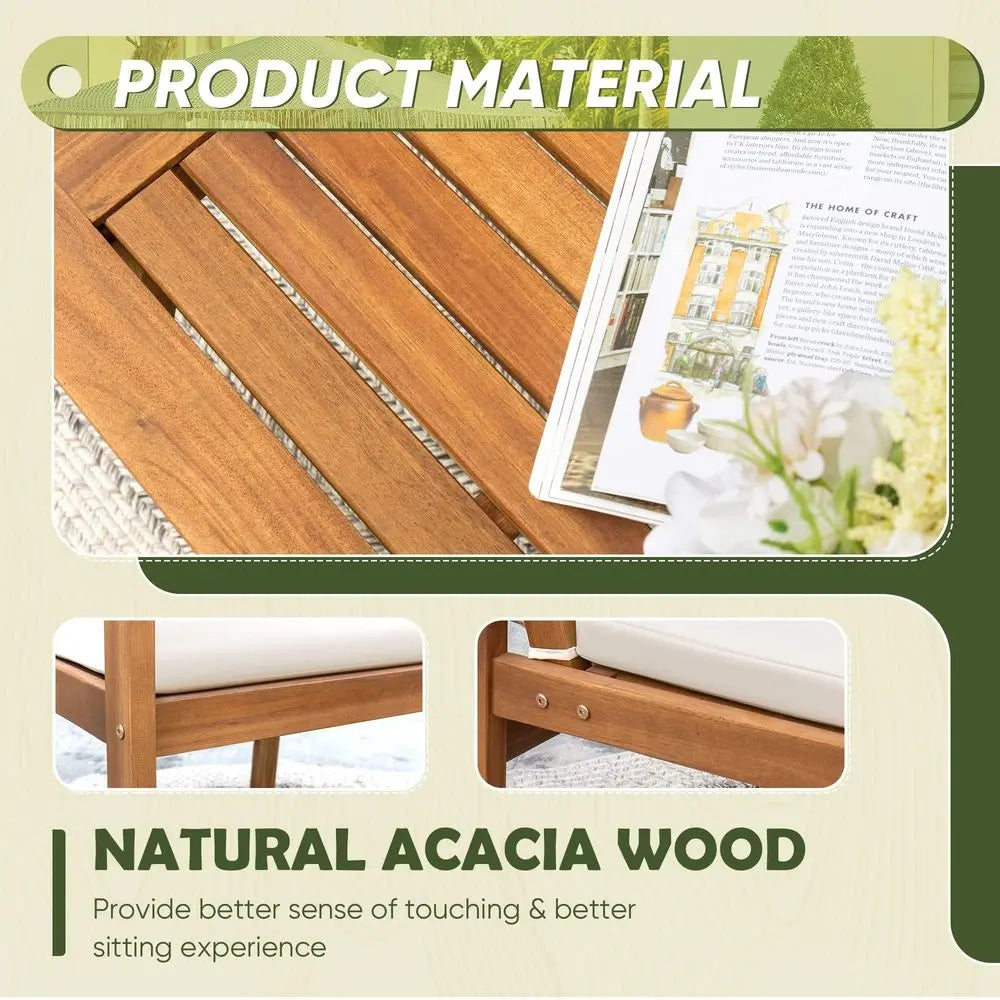Patio Furniture 4 Piece Outdoor Acacia Wood Patio Conversation Sofa Set with Table amp Cushions Porch Furniture for Deck, Balco