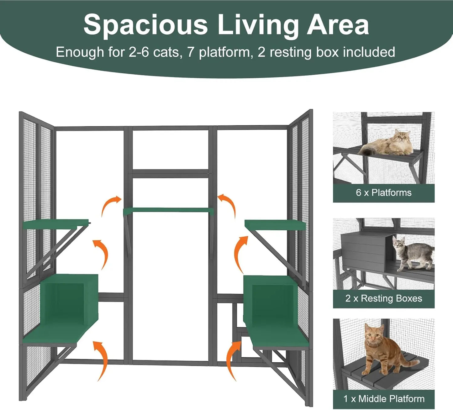 Catio Outdoor Cat Enclosure, Large Cat House for Mulitiple Cats Walk in Cat Cage with Waterproof Cover and Sunshine Panel Roof