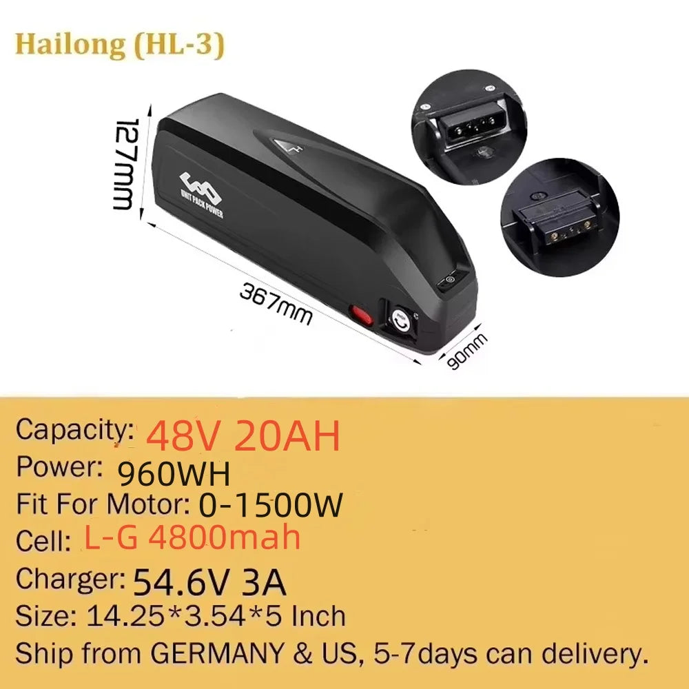 21700 Ebike Battery Hailong Polly 36V 48V 20Ah 30Ah 25Ah 18650 Cell Electric Bike Batteria 14.4ah for500W 750W 1000W 1500W Motor