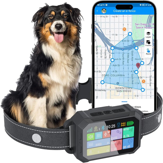 Customizable GPS Dog Collar Fence, Waterproof LCD, 6998 ft Safe Zone, App-Controlled Wireless Pet Training Collar