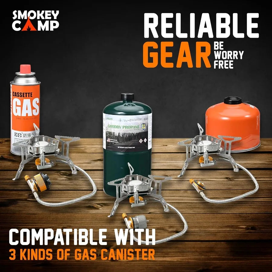 Camping Cookware Mess Kit Set with Stove for Backpacking Hiking Picnic and Outdoor Adventures All-in-One Non-Stick Cooking Set