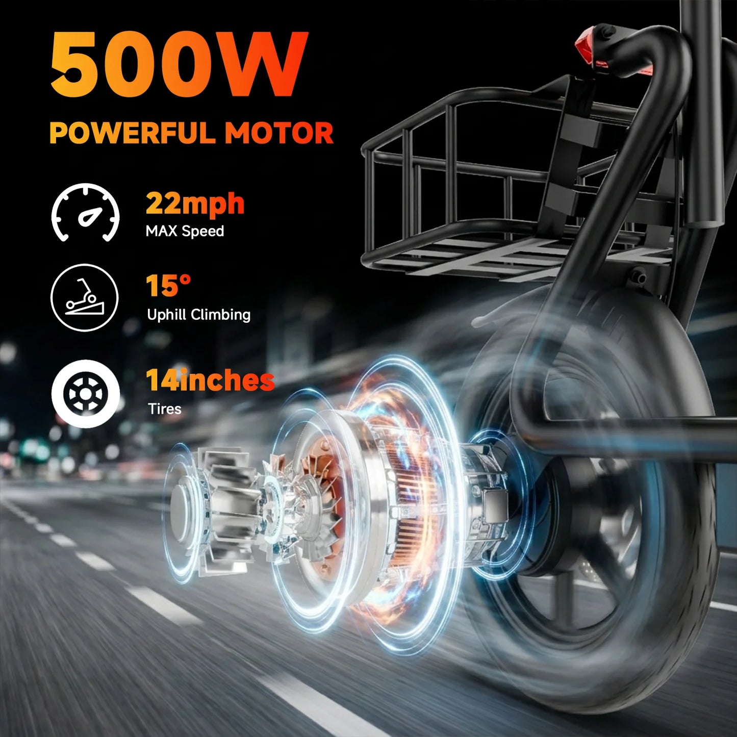Electric Scooter for Adults, 14" Tires, 22Mph Max Speed, 500W Motor, 28 Miles Max Range, Folding E-Scooter with Dual Suspension