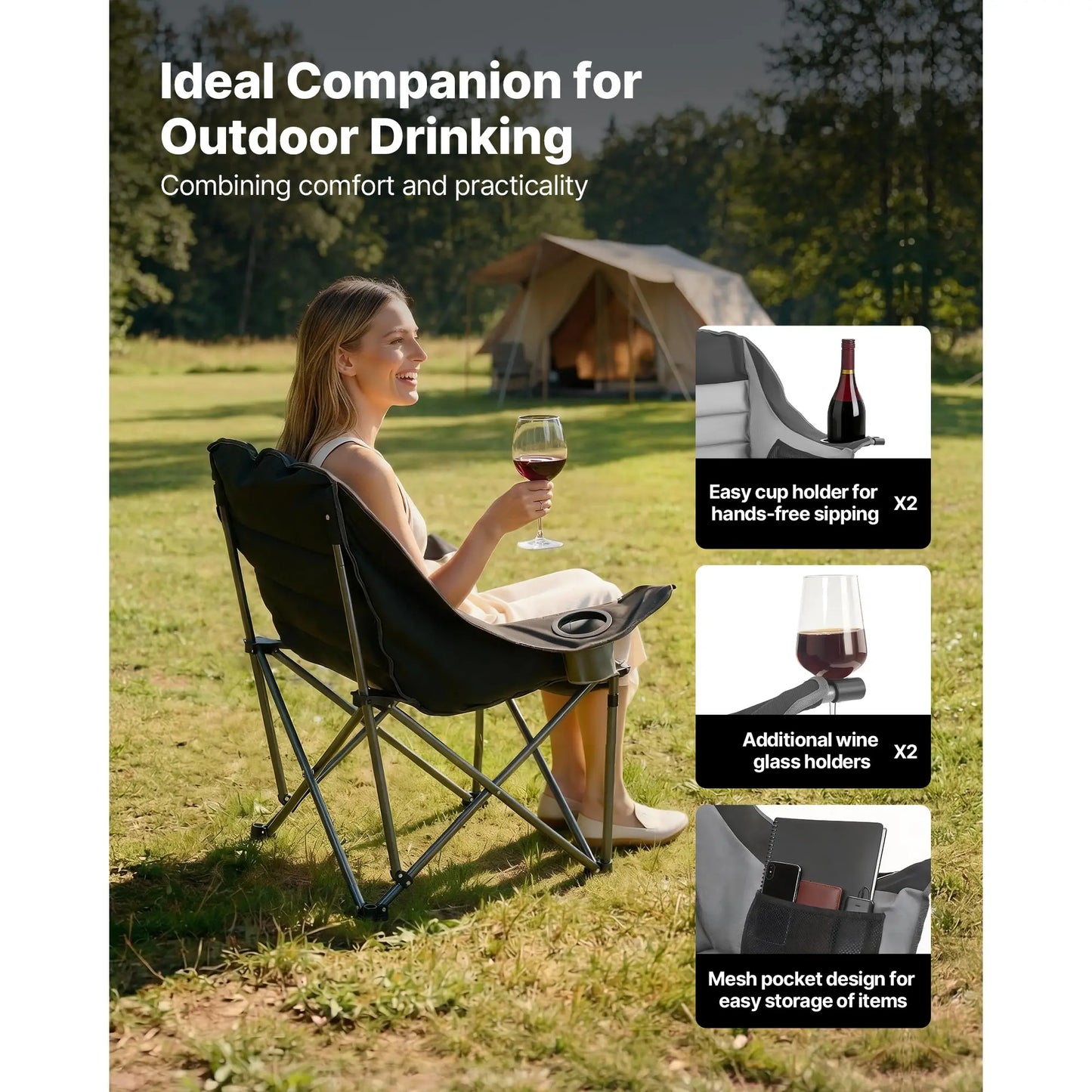 SucceBuy Oversized Camping Chairs 450lbs Heavy Duty Support Portable Padded Folding Camp Chairs w/Carry Bag for Camping Fishing
