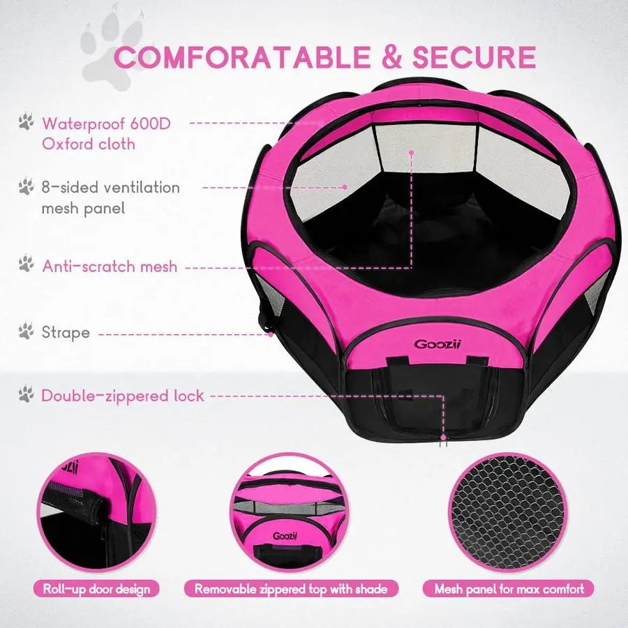 Portable Dog Playpen for Small Dogs Indoor Outdoor, Foldable Pet Puppy Playpens Kennel Tent with Top Cover Door for House Cat K