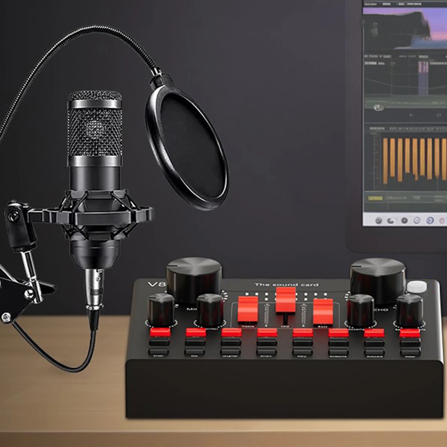 All-in-One Recording Studio Package Audio Mixer Podcast Equipment Bundle Voice Changer Microphone Kit for Live Streaming
