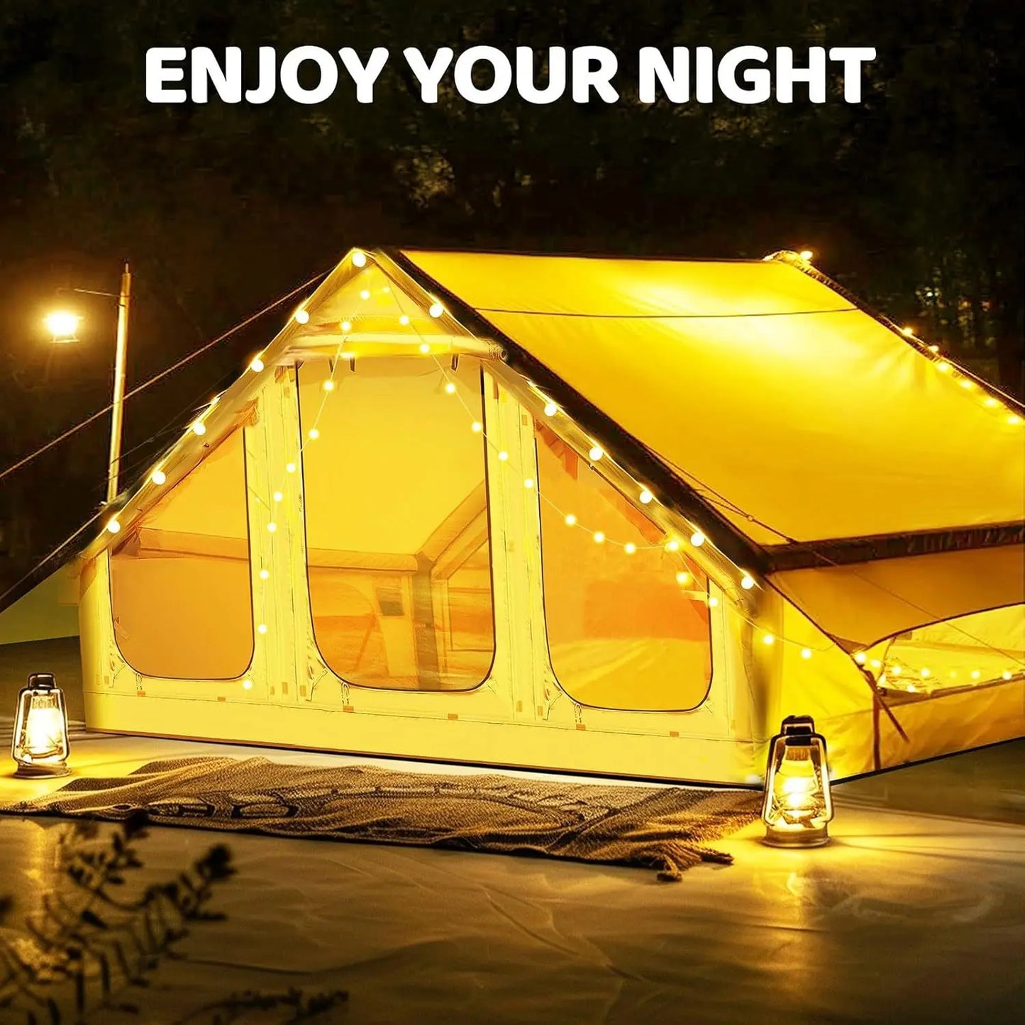 Inflatable camping tent with skylight and stove opening - Quick assembly, all-season inflatable tent, waterproof oxford fabric 1