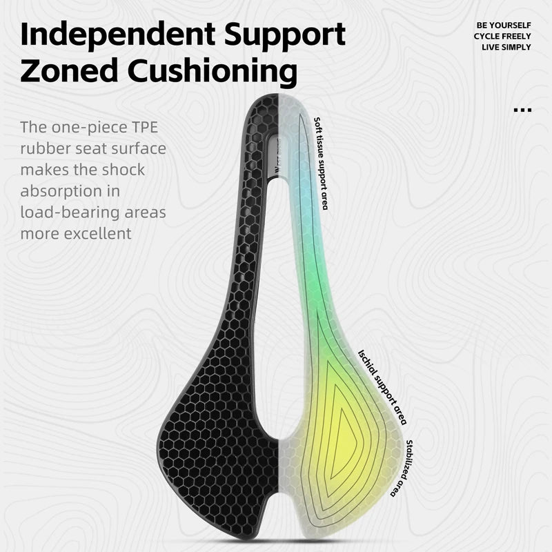 3D Road Bike Seat 150mm Comfortable MTB Saddle with Shock Absorption Breathable Bionic Structure Multicolor Cushion