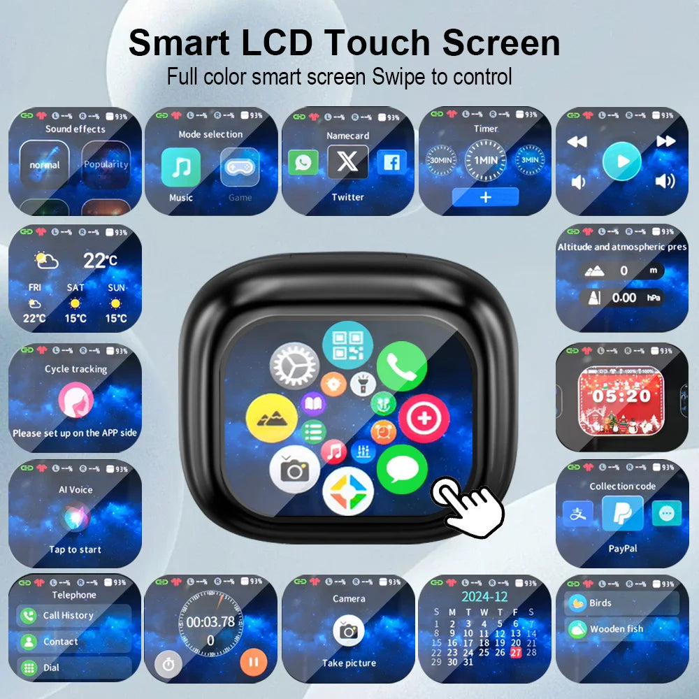 GREATWALL Original TWS Wireless Bluetooth Earphones Earbuds Smart LCD Touch Screen With APP HiFi Stereo Sound Headphones HD Call