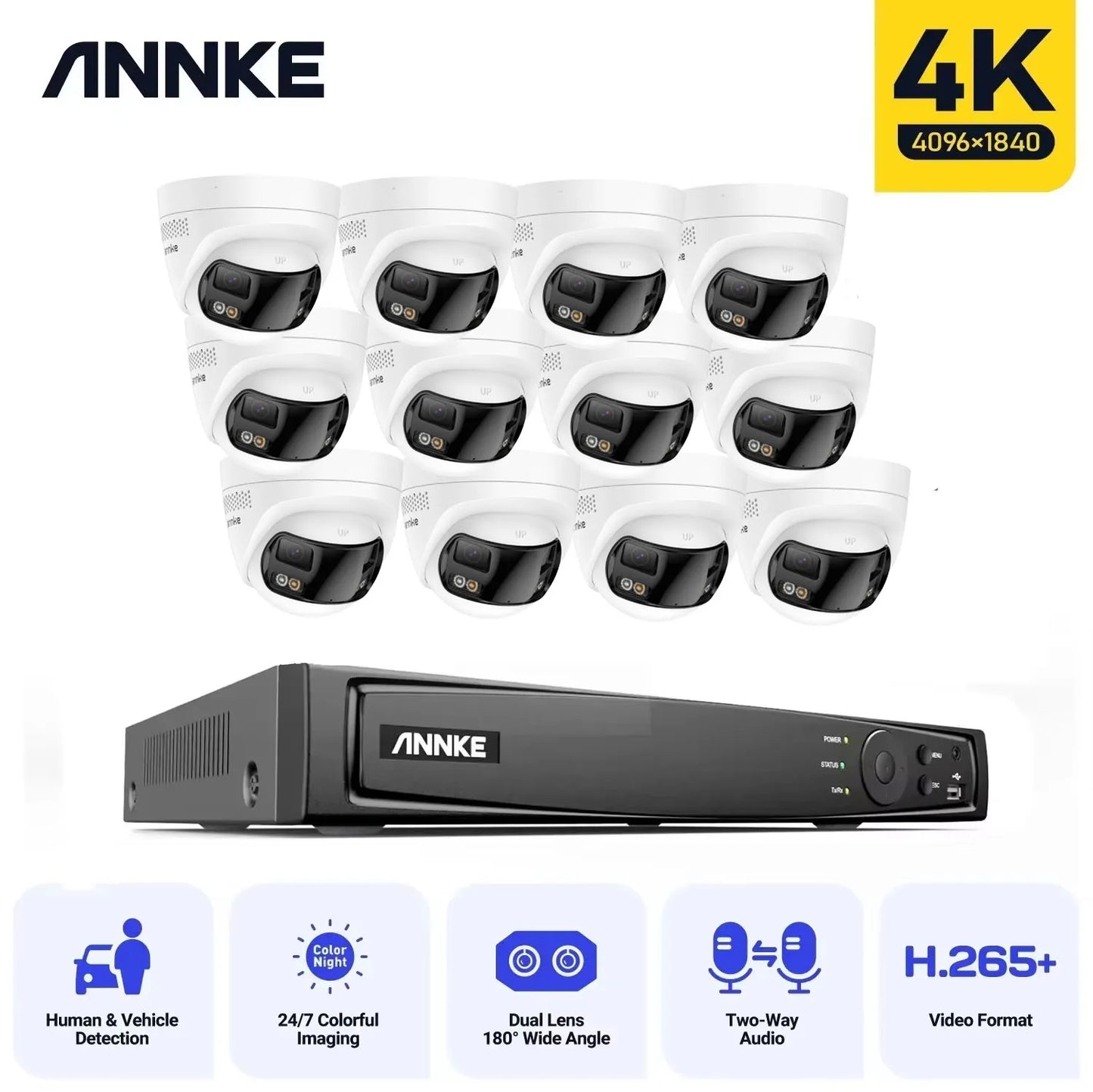 ANNKE 16CH NVR 8MP Dual Lens POE IP Camera Full Color Night Vision 180 Degree Security Camera Outdoor Video Surveillance System