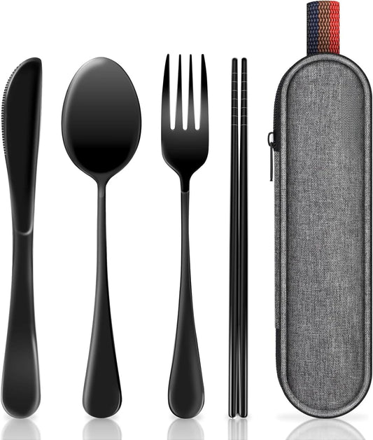 Portable Silverware Set for Work, Stainless Steel Reusable Travel Cutlery Set, Fork and Spoon Set for Camping, Picnic, Gadgets