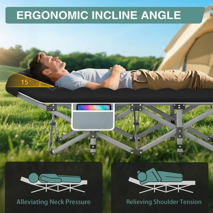 Camping Cot for Adults, HeavyDuty Portable Cot Bed with Mattress, Foldable Padded Sleeping Cots for Camping Travel Tent Day Bed