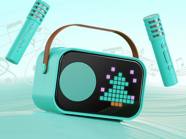 D58 Karaoke Machine for Children and Adults, Mini Portable Bluetooth Karaoke Speaker with 2 Wireless Microphones