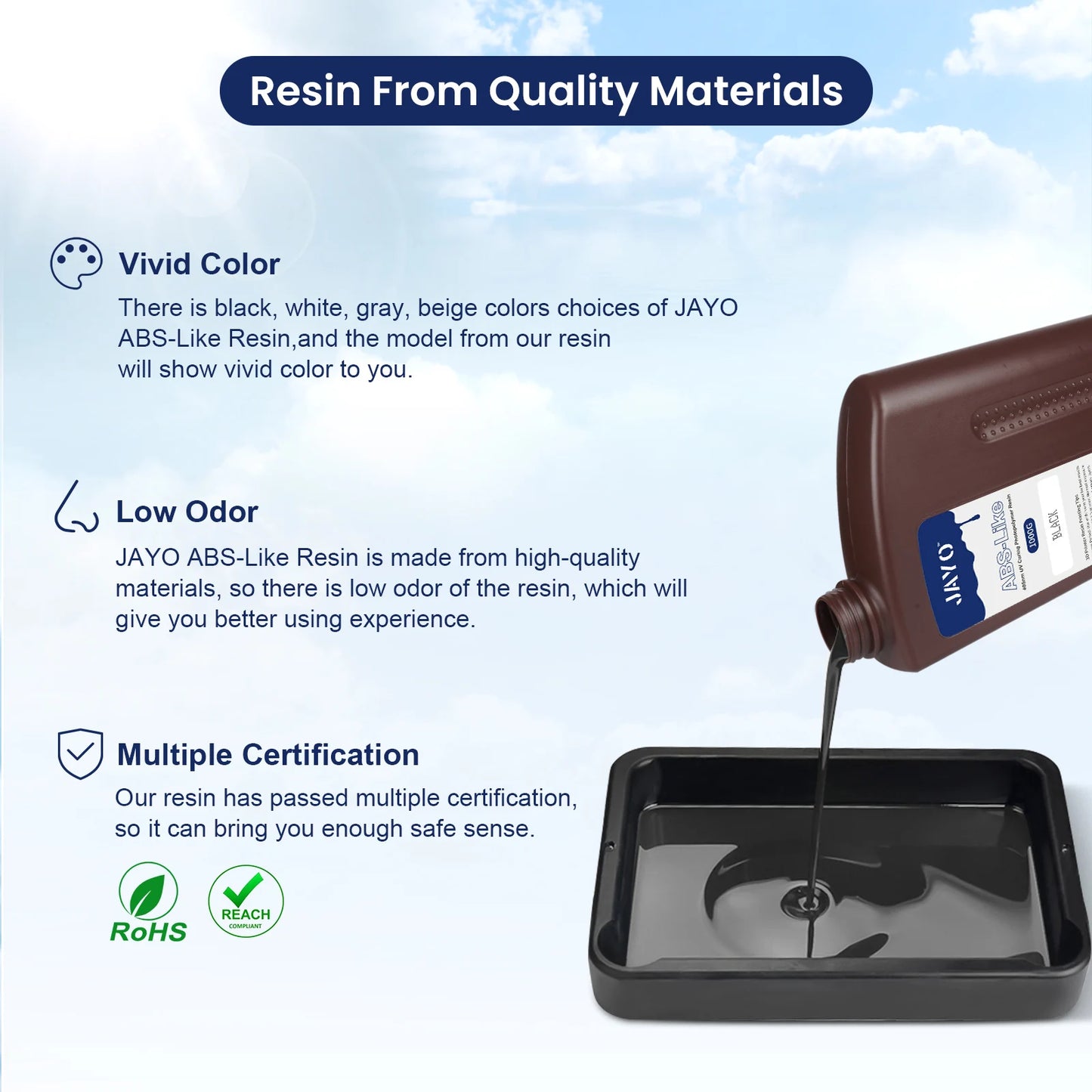 JAYO 3D resin 5KG ABS-Like/Water washable/14k Standard for 395-405nm UV liquid Curing resin for LCD/DLP 3D printer Material