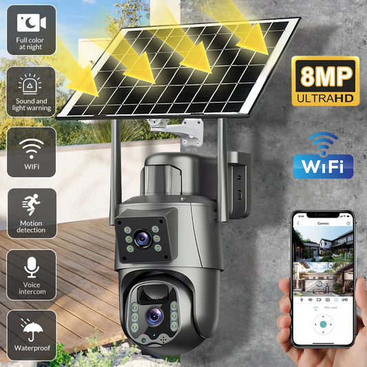 5G/2.4G WiFi Solar Camera Dual Lenses Outdoor 8MP 4K Low Power Battery IP Camera Night Vision Surveillance  Security Protection