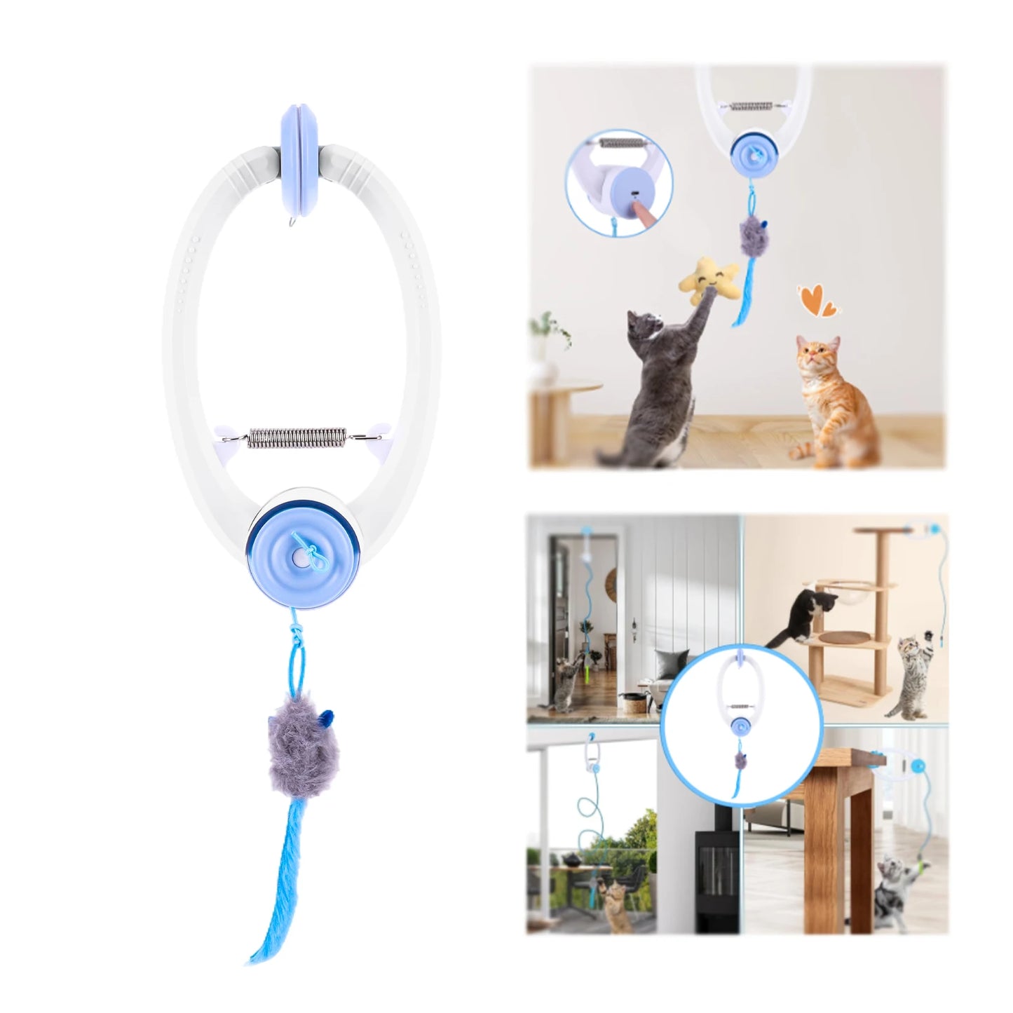 Independent Play Hanging Door Cat Toys with 3 Catnip Mice Interactive Cat Teaser Retractable Toys for Indoor Cats
