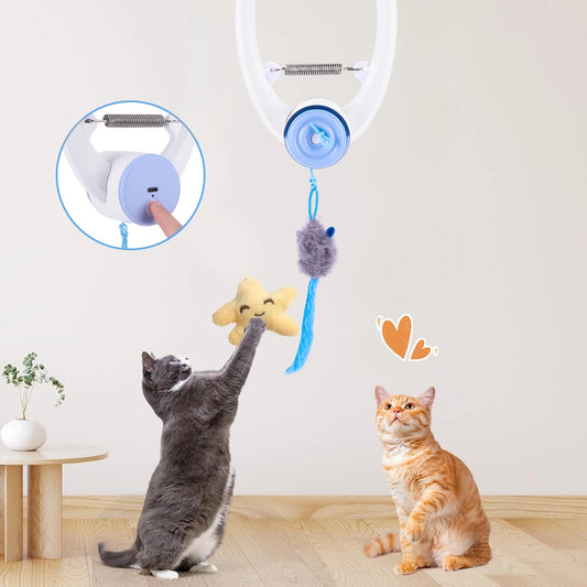 Independent Play Hanging Door Cat Toys with 3 Catnip Mice Interactive Cat Teaser Retractable Toys for Indoor Cats