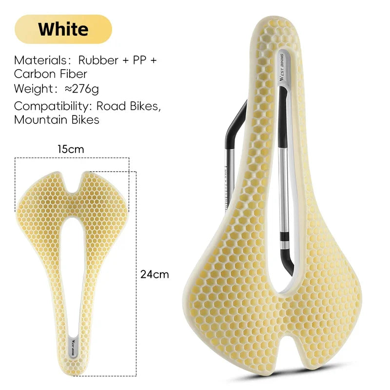3D Road Bike Seat 150mm Comfortable MTB Saddle with Shock Absorption Breathable Bionic Structure Multicolor Cushion