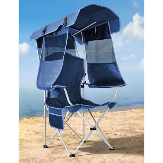 Chair with Canopy Shade, Folding Camping Chair with Canopy with Cup Holder, Side Pocket for Camp, Beach, Tailgates, Fishing Supp
