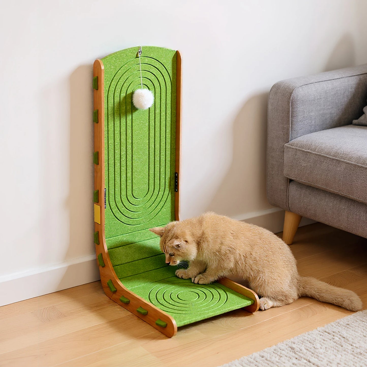 Cats Scratching Board with Ball L Shape Cat Scratcher Wall Mountable Furniture Protector for Pet Toy