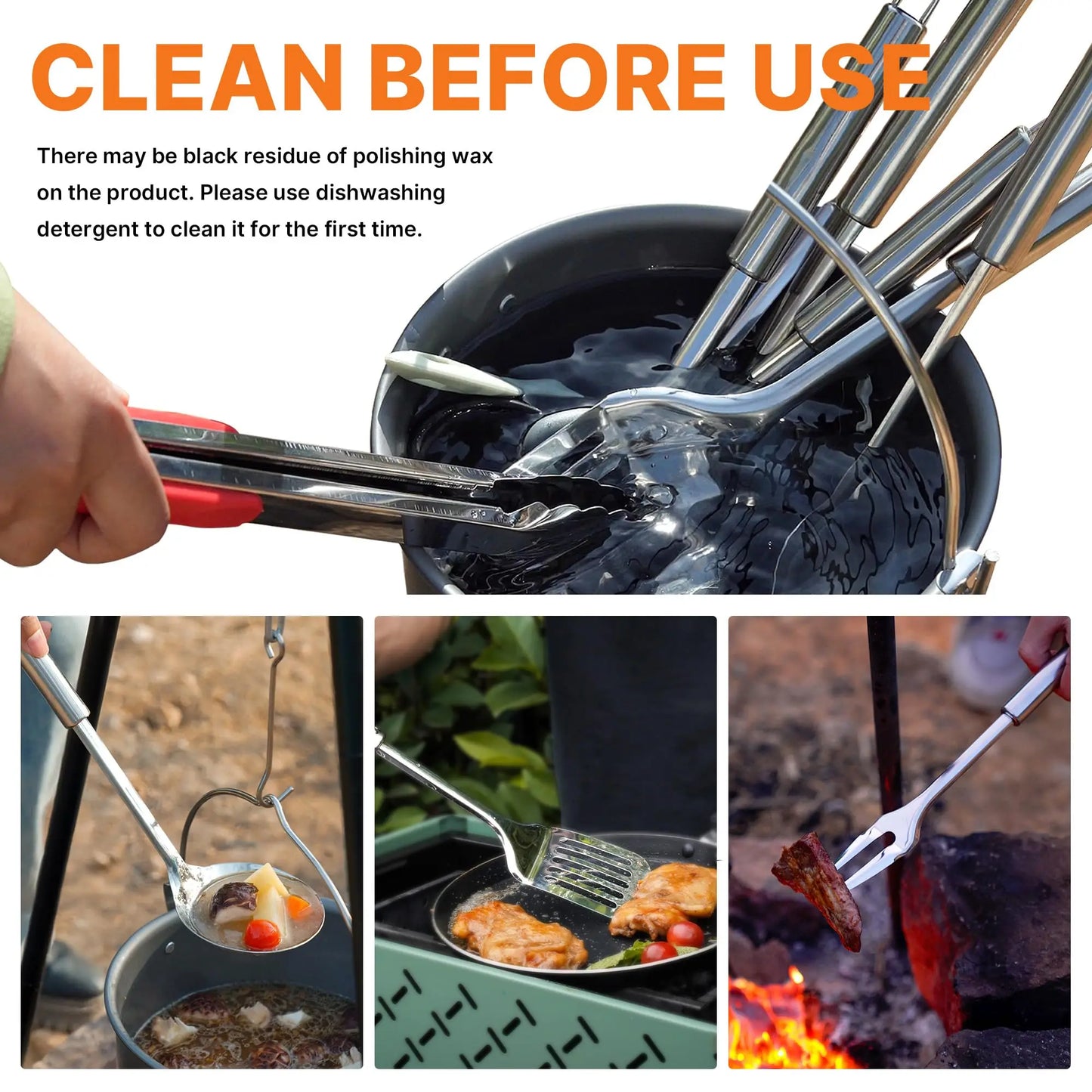 Camping Cooking Utensils Set Camp Kitchen Sticks BBQ Forks, Portable RV Camping Essentials Camper Must Haves for Cookouts