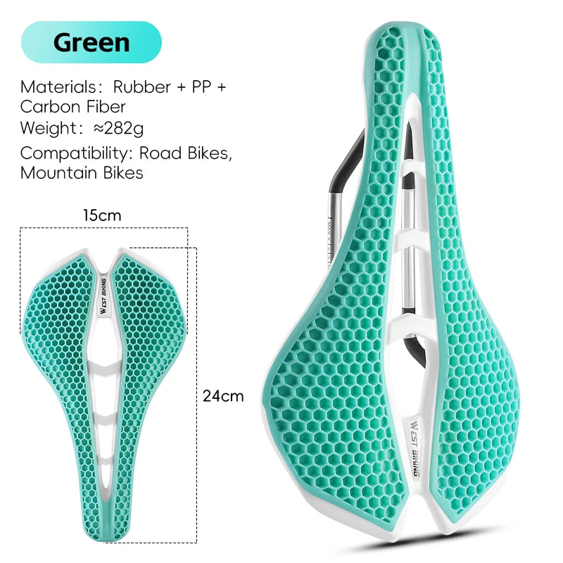 3D Road Bike Seat 150mm Comfortable MTB Saddle with Shock Absorption Breathable Bionic Structure Multicolor Cushion