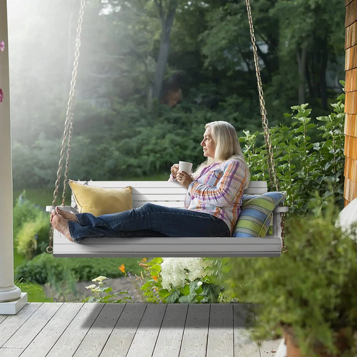 Heavy Duty 880LBS Patio Swing Wooden Porch Swing with Hanging Chains for Courtyard Garden Outdoor 5FT