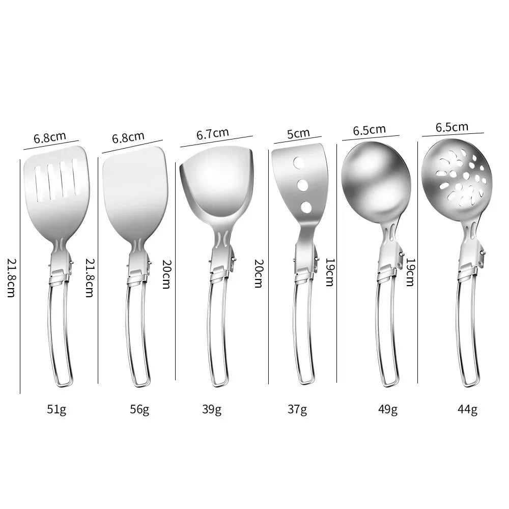 304 Stainless Steel Outdoor Portable Folding Kitchenware Outdoor Multifunctional Camping Cookware Picnic Shovel Spoon