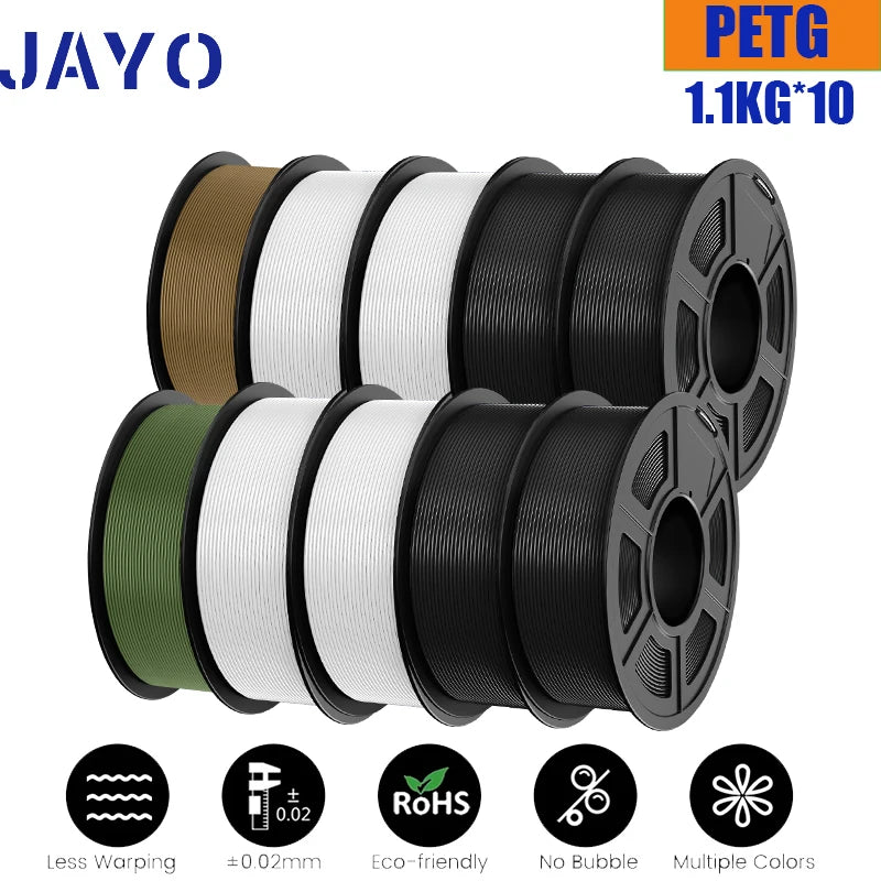 JAYO 10Rolls pla plus/petg /pla/pla+2.0/skdc Multicolor 3d Filament Printe 1.75mm FDM 100%No bubbel for 3D Printer Materials
