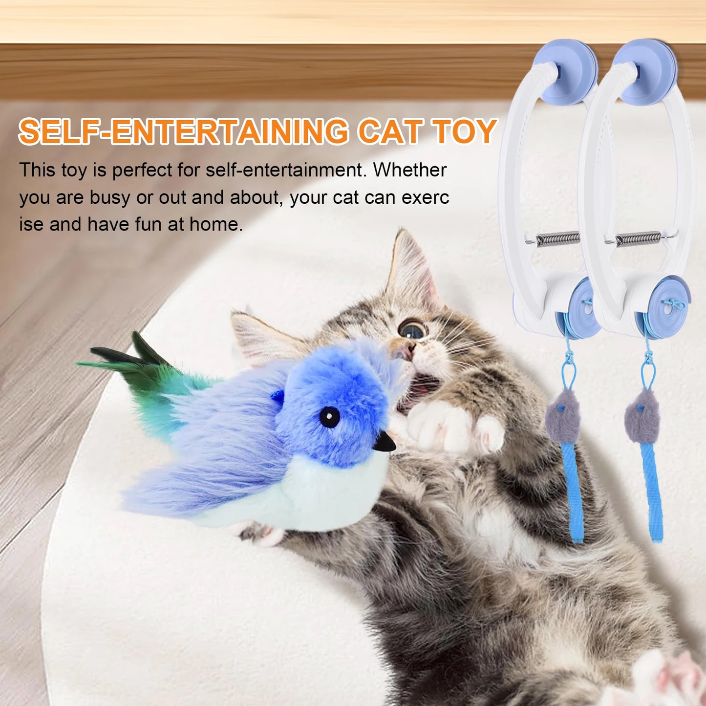 Independent Play Hanging Door Cat Toys with 3 Catnip Mice Interactive Cat Teaser Retractable Toys for Indoor Cats
