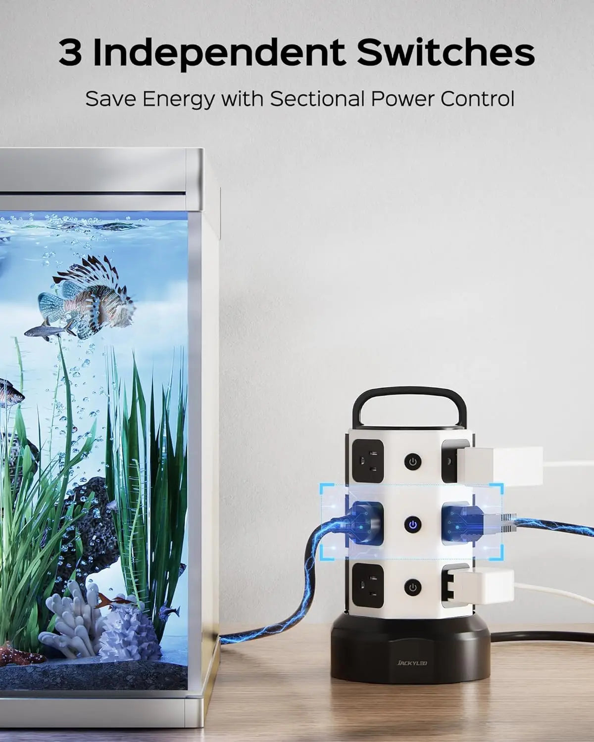 10ft Retractable Power Strip Tower with 13A 12 Outlets & 6 USB Ports Surge Protector for Home Office