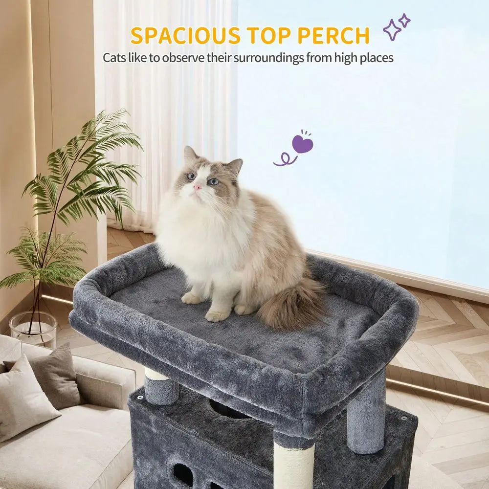 Cat Tree, 67 Large Tall Cat Tower For Indoor Cats, MultiLevel Cats House With Condo, 8 ching Posts, Hammock, 4 Pom Poms, L