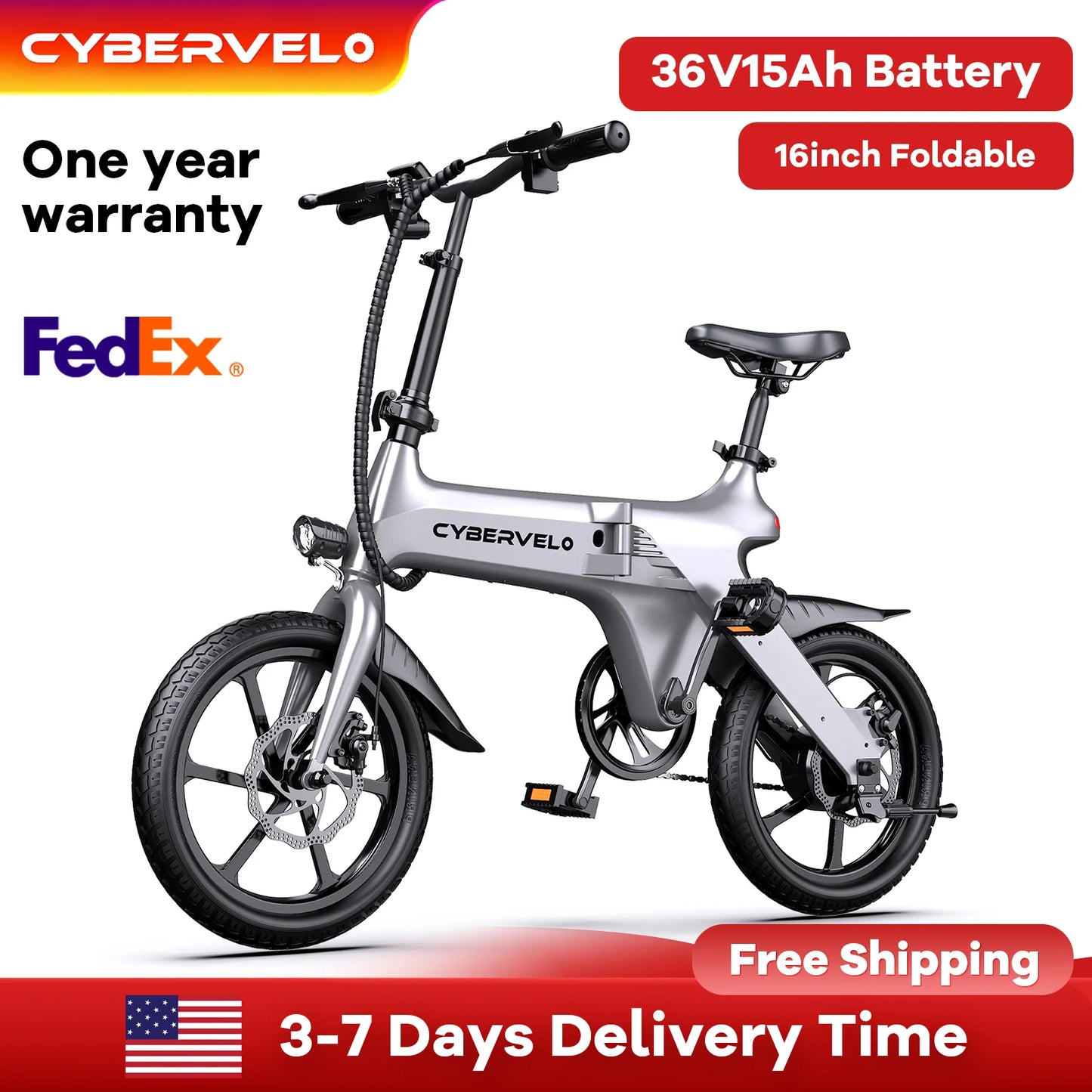 Cybervelo 500W Peak Motor, Foldable Ultra light weight City Commuter, Adult Travel Electric Bike, 20MPH Long Range Pas Bike EK13