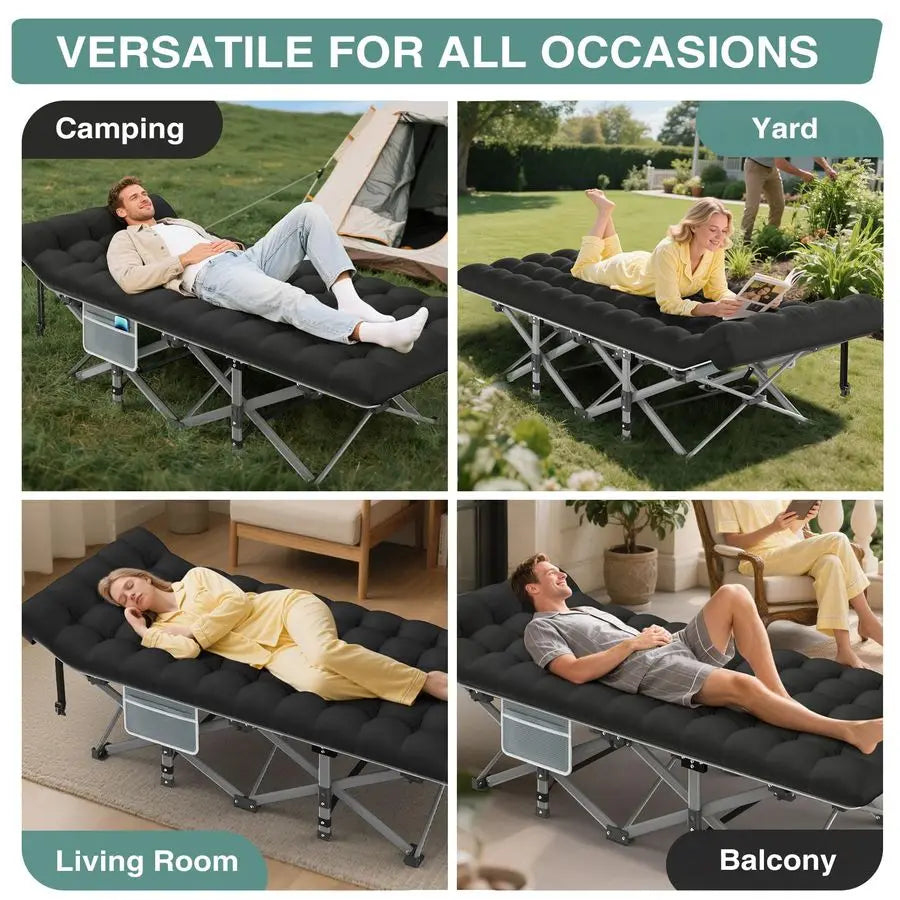 Camping Cot for Adults, HeavyDuty Portable Cot Bed with Mattress, Foldable Padded Sleeping Cots for Camping Travel Tent Day Bed