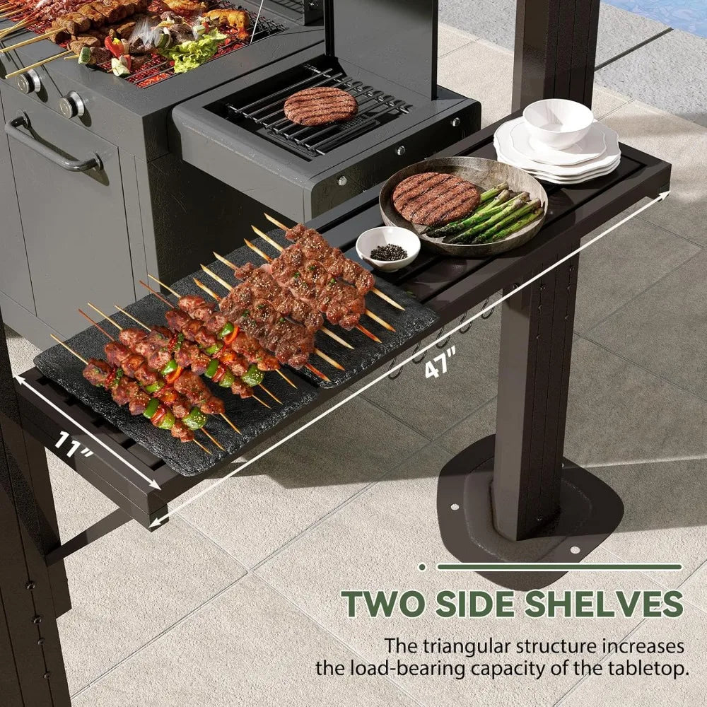 8'x5' Hardtop Grill Gazebo with Double Polycarbonate Roof, Aluminum Frame & Shelves for Outdoor BBQ