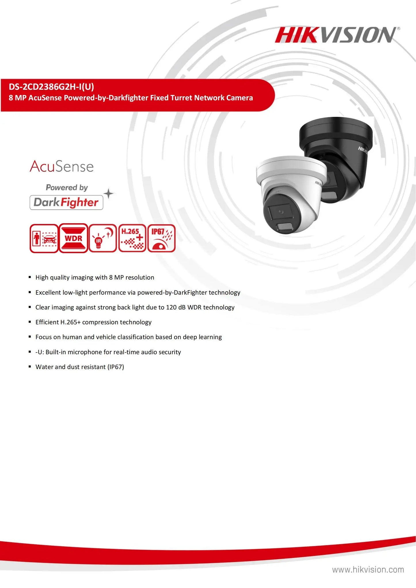 Hikvision 8MP AcuSense Powered-by-Darkfighter Turret Network Camera DS-2CD2386G2H-IU 1/1.8"  CMOS