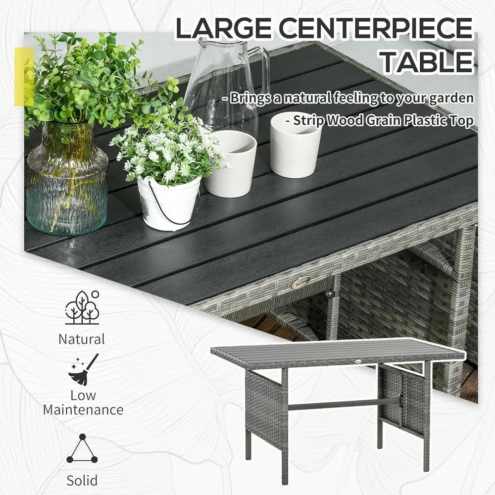 Wicker Outdoor Patio urniture Set, L-Shaped 7 Piece Outdoor Dining Sectional Soa with Dining Table and Chair, Storage Loveseat,